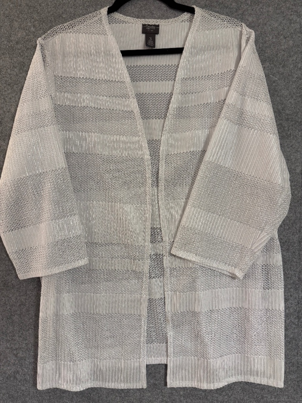 Chico’s Travelers Size 3 (3X) Ivory Open Cardigan Textured Lightweight